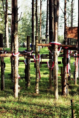 Krzyże na cmentarzu w Miednoje przywiezione przez rodziny zamordowanych policjantów