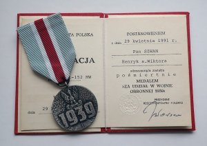 Legitymacja i medal - Za udział w wojnie obronnej 1939