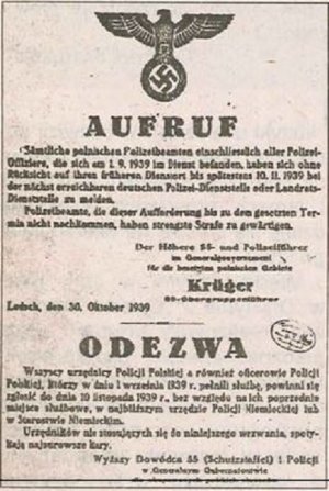 Obwieszczenie okupanta niemieckiego o obowiązku stawienia się do służby - pod karą śmierci - każdego policjanta PP