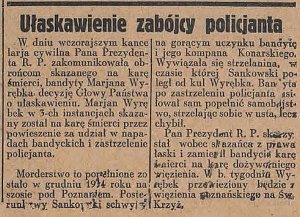 Dziennik Piotrkowski nr 330 z 2 12 1935 r. str. 6 - ułaskawienie zabójcy policjanta
