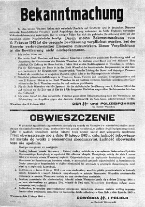 Obwieszczenie z 2 lutego 1944 r. o nałożeniu kontybucji na mieszkanców aglomeracji warszawskiej w wysokości 100 mln zl. po zamachu na Franza Kutscherę