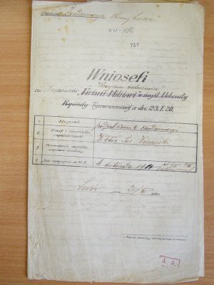 Pierwsza strona wniosku o nadanie Krzyża Walecznych Wiktorowi Hoszowskiemu, 1920 rok