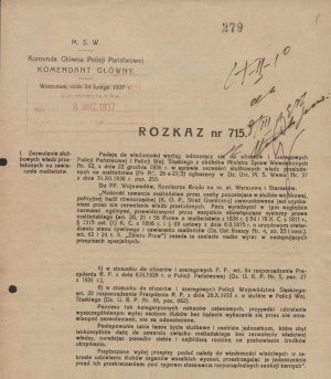 Rozkaz nr 715 Komendanta Głównego Policji Państwowej z dnia 24 lutego 1937 r