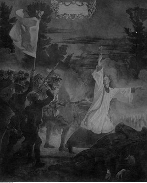 Obraz przedstawiający ks. Ignacego Skorupkę na czele oddziału atakującego wojska bolszewickie