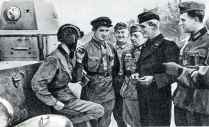 Spotkanie żołnierzy radzieckich i niemieckich na zdobytych terenach polskich