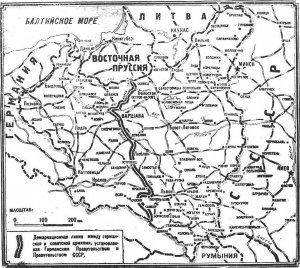 Mapa Paktu Ribbentrop - Mołotow Izwiestia -18.09.1939 roku