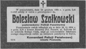 Nowy Kurjer 1934 12 28 R 45 Nr297 str. 10 - Nekrolog post. Bolesława Szałkowskiego