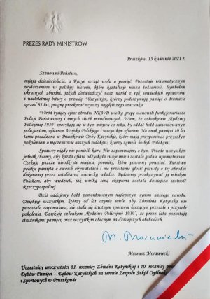 List Prezesa Rady Ministrów skierowany do uczestników uroczystości