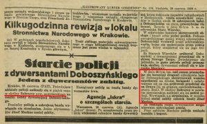 Artykuł o pościgu za Doboszyńskim w Ilustrowanym Kurierze Codziennym z 28 czerwca 1936 r.