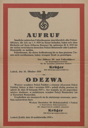 Odezwa do funkcjonariuszy Policji Państwowej z 30 października 1939 wzywających do służby w niemieckiej Policji Polskiej